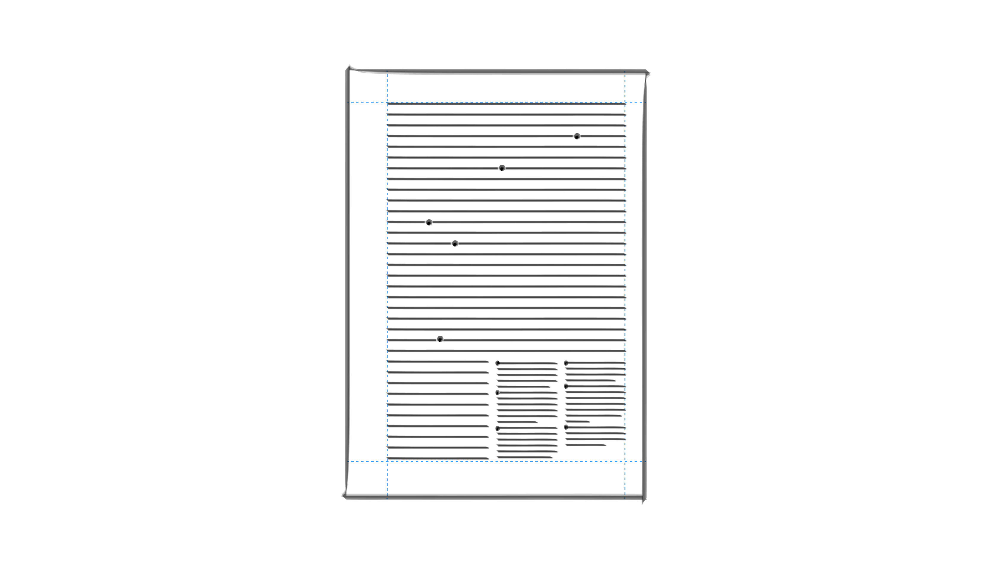 An image of a layout where the notes are wrapped at the bottom of the page, taking half the size of the full column