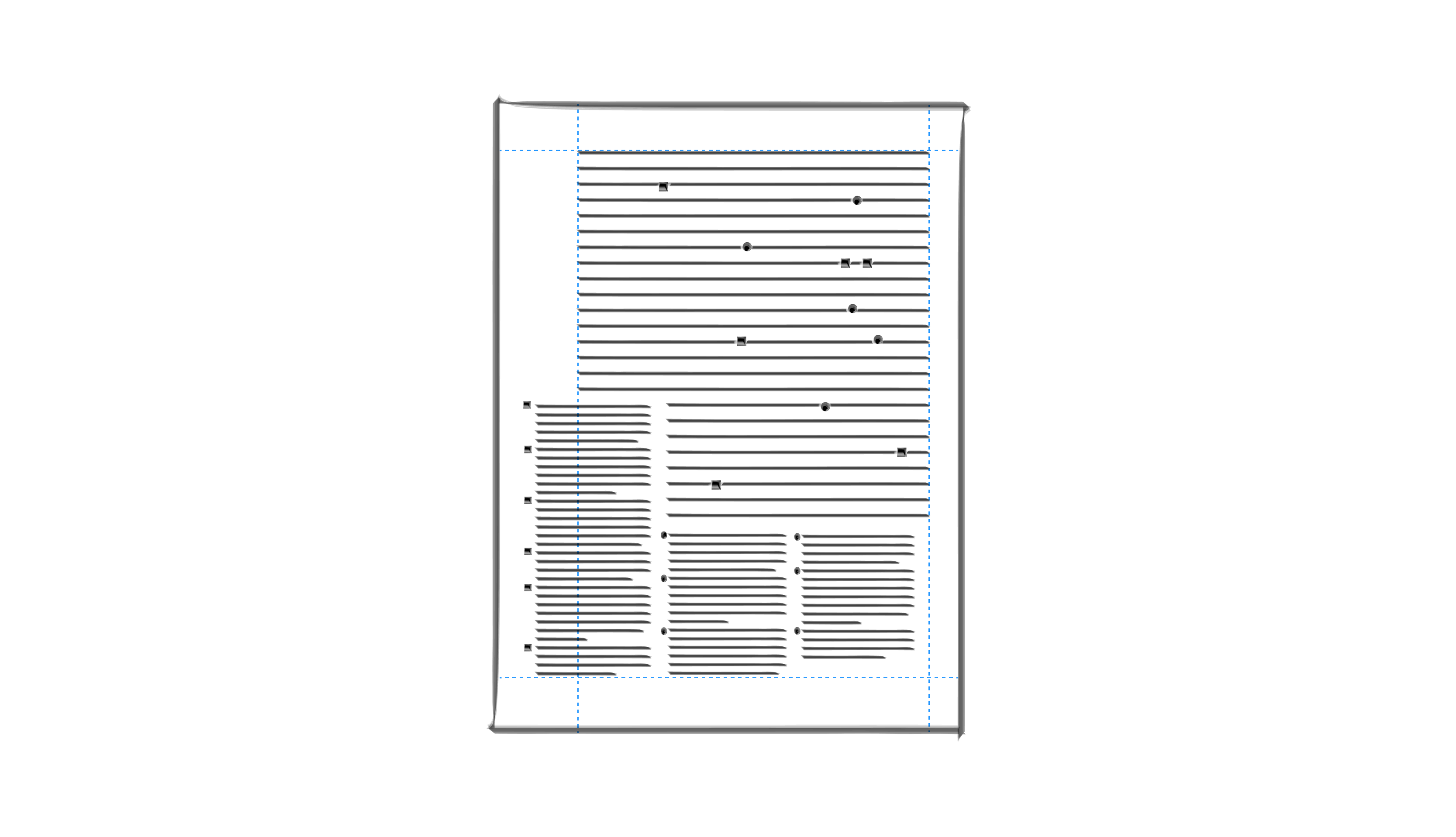 A layout where three different column of notes are wrapped around the content