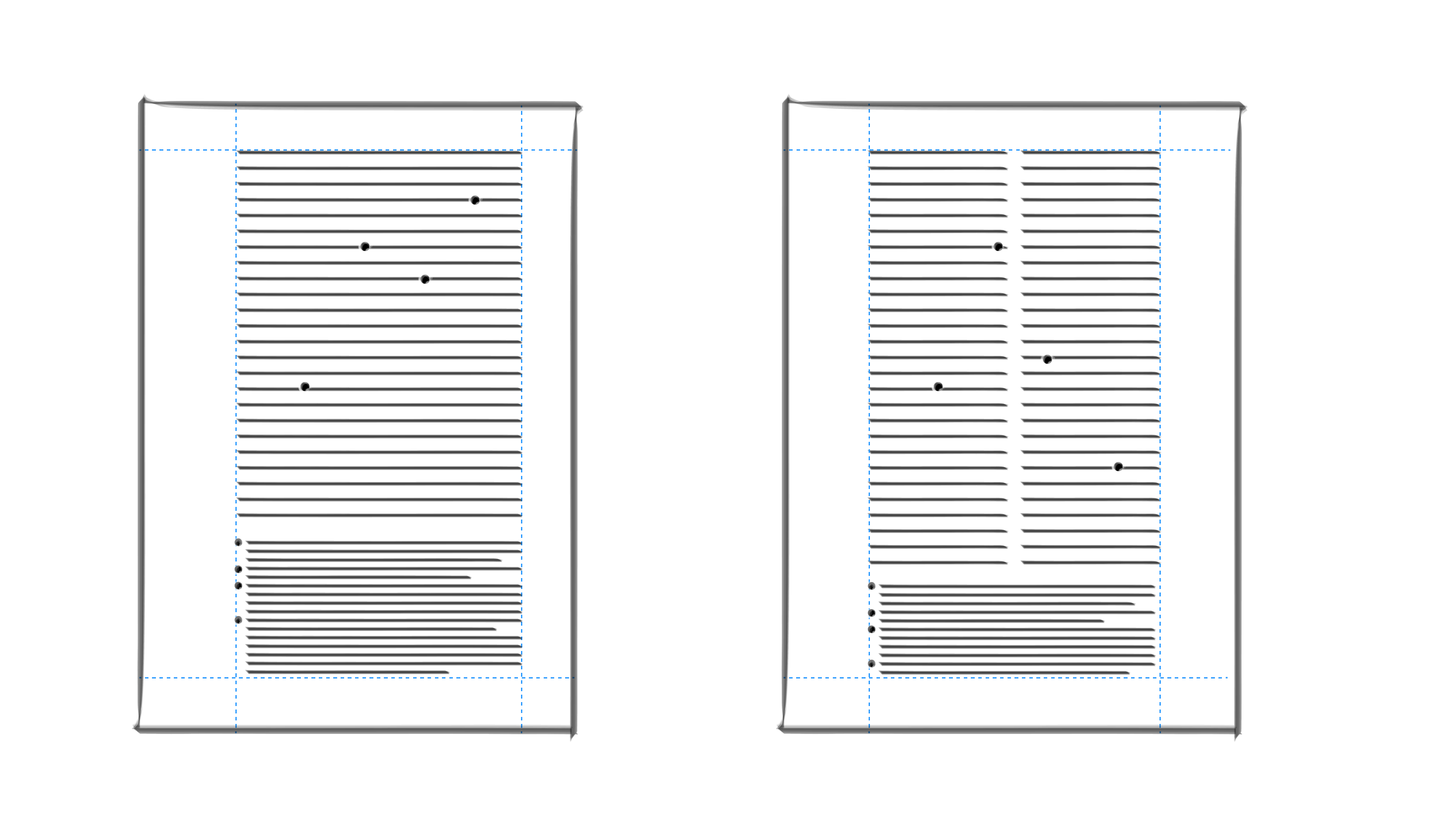Two layouts showing the default setup for footnotes